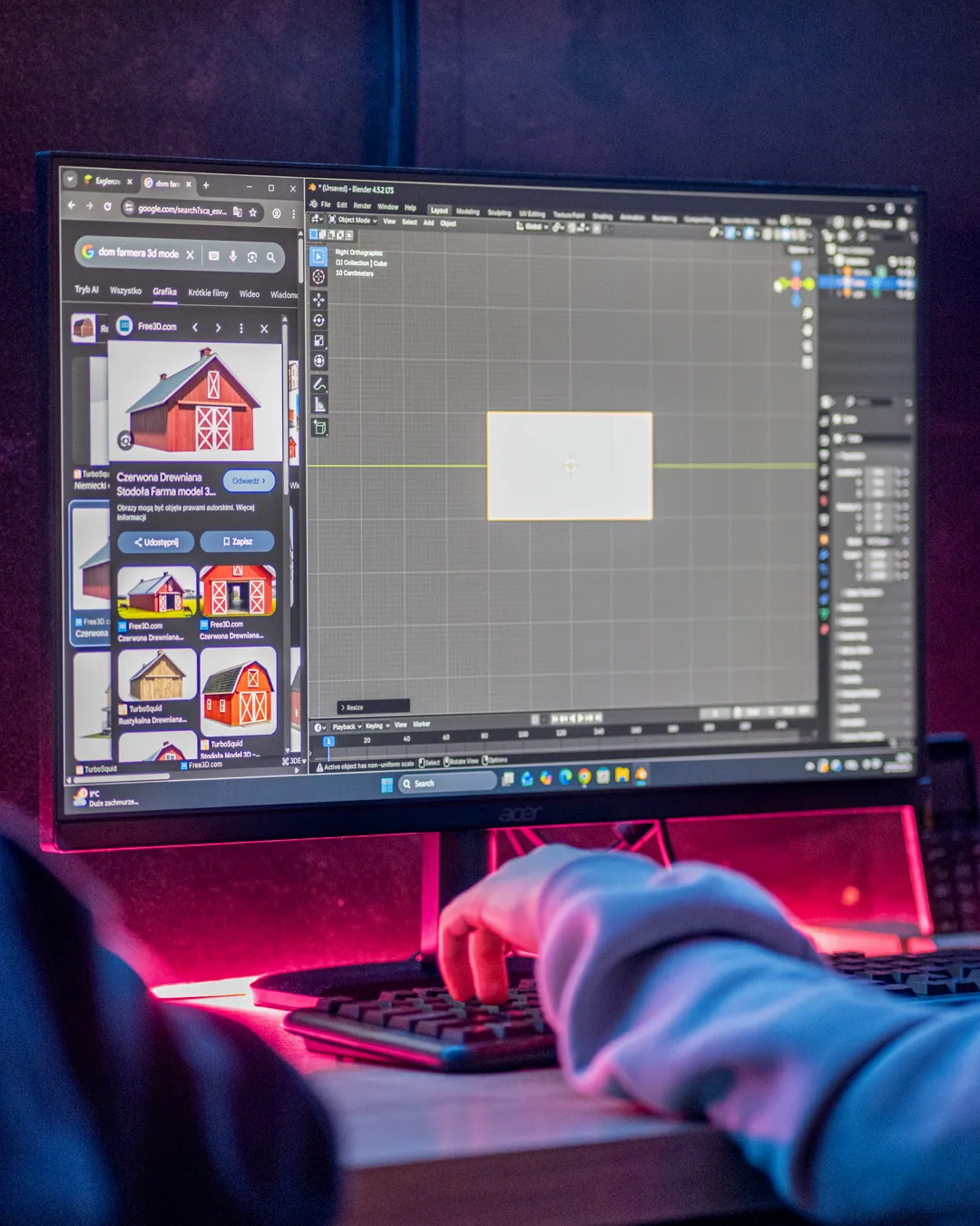 Uczeń rozwija własny przestrzenny model w programie Blender