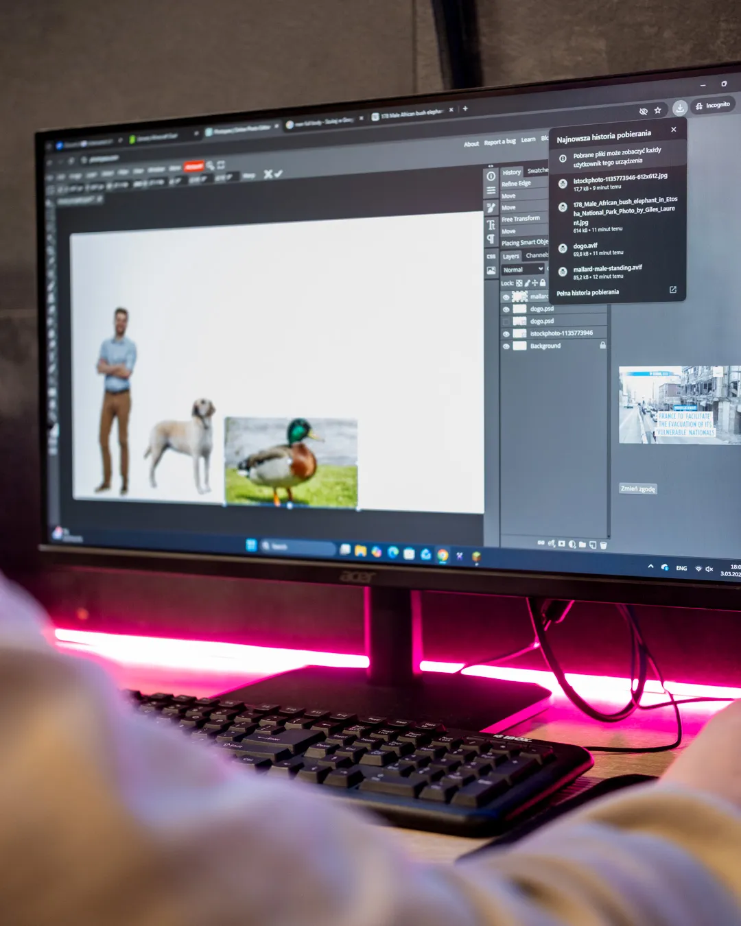 Projekt graficzny ucznia przygotowywany w programie Photopea