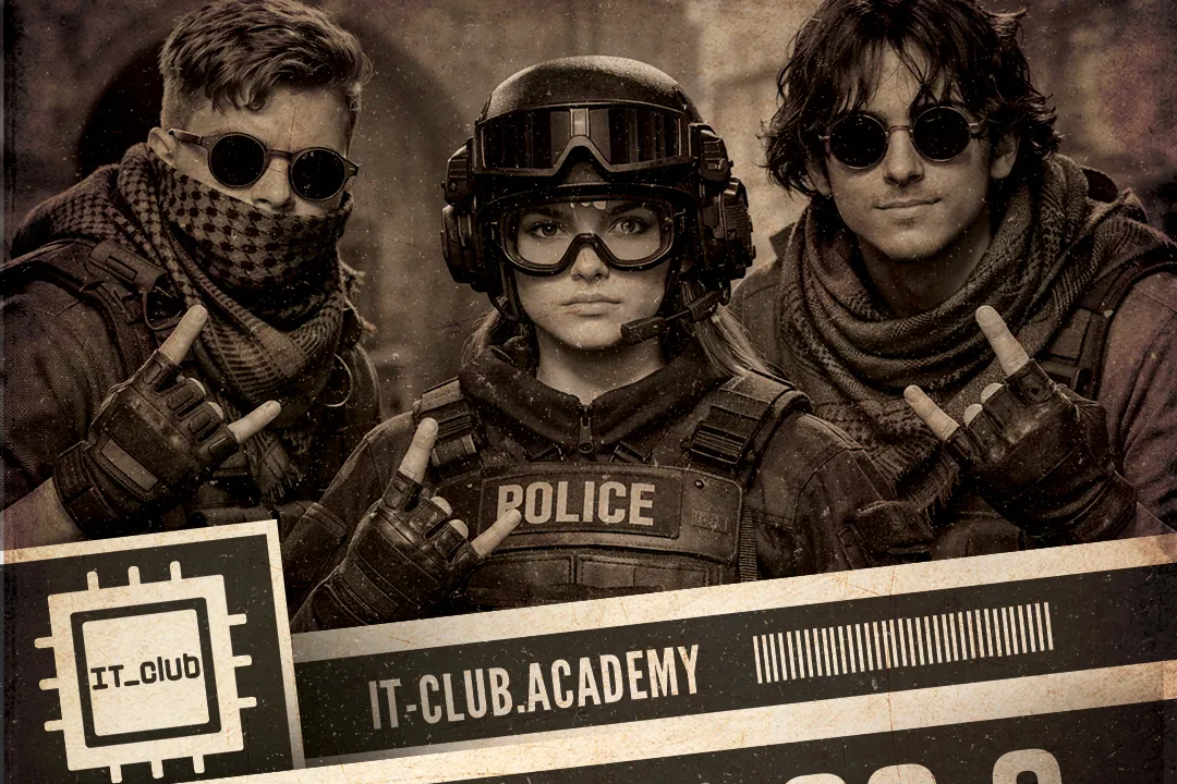 Uczniowie IT-Club.Academy w stylizowanej grafice technologicznej