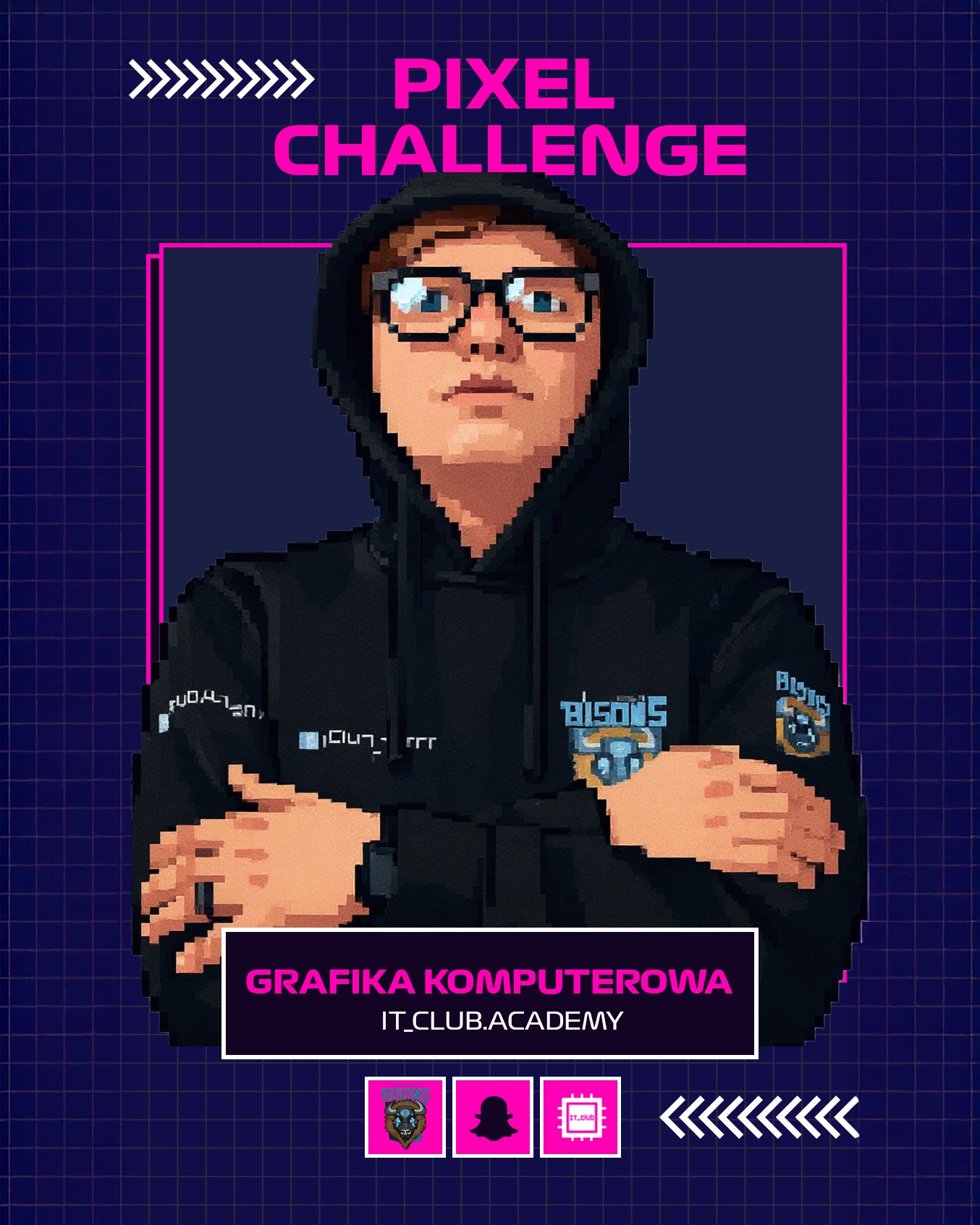 Przed uczniami kursu grafiki komputerowej stoi nowe wyzwanie – stworzenie kompletnej oprawy graficznej do własnej gry w stylu retro pixel art. Wykonane prace posłużą w turnieju dla uczniów kursu programowania gier w Scratch.

Wyzwanie obejmuje:
🗺️ projekt map i lokacji,
🧍 tworzenie postaci i przeciwników,
🎛️ zaprojektowanie interfejsu i wszystkich elementów UI,
🎨 każdy inny graficzny detal potrzebny w klasycznej, pikselowej platformówce! W składzie jury zasiądą:
🔹 Aliaksandr Busel – Założyciel It-Club Academy oraz MaratHabitat @marathabitat, doświadczony przedsiębiorca oraz inwestor Start-upów młodych wizjonerów i pionierów
🔹 Anna Volskaya – Współzałożycielka It-Club.Academy oraz MaratHabitat, doświadczona specjalistka w tworzeniu brandu i jego strategii brandingowej, identyfikacji wizualnej oraz kształtowania kultury organizacyjnej
🔹 Aliaksei Nemahai – Współzałożyciel MaratHabitat, doświadczony programista i automatyk, twórca profesjonalnych stron internetowych i gier, a także operator kamery, montażysta filmów, fotograf oraz nauczyciel IT.

⌛️ Czas na realizację do 20 grudnia.
🏆 Ogłoszenie zwycięzców i wręczenie nagród zostanie podczas naszego Noworocznego Spotkania!

Już nie możemy się doczekać, jakie światy stworzą nasi młodzi twórcy gier!

Chcesz, aby Twoje dziecko też projektowało własne gry i odkrywało świat grafiki?
👉🏻 Szczegóły u Kierownika Klubu - Mateusza Bielskiego
📞 667 480 083
📍 Legionowa 14/16 lok. 102, Białystok

#itclubacademy #it_club #piskelapp #pixelchallenge #pixelart #grafikacyfrowa #kursydladzieci #Informatyka #grafikkomputerowy