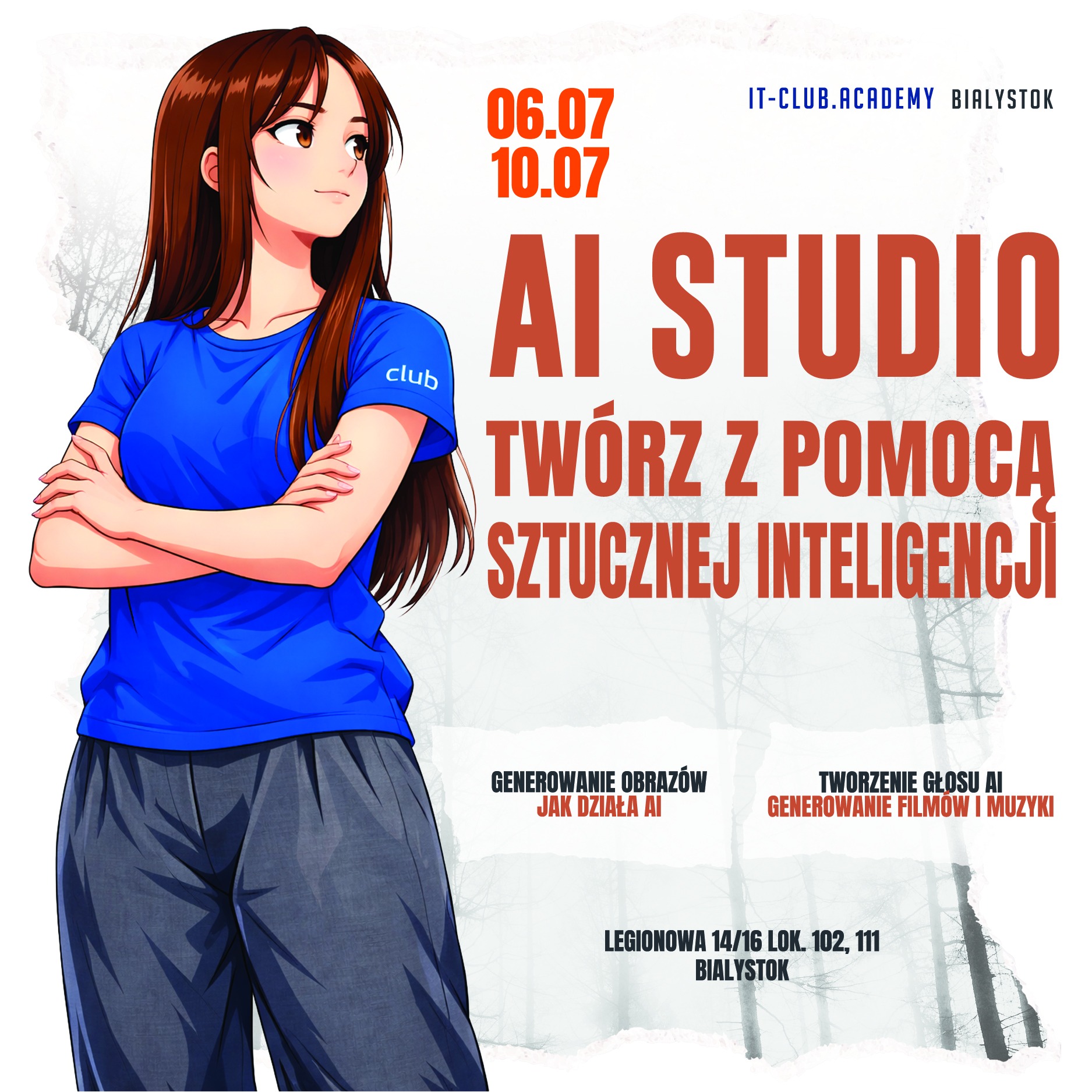 AI nie jest przyszłością. AI dzieje się już teraz. Dlatego&nbsp;warto pokazać dziecku, jak z&nbsp;niej korzystać mądrze. Na&nbsp;turnusie AI Studio naszych letnich warsztatów IT uczestnicy nauczą się:
✔ jak działa sztuczna inteligencja
✔ jak używać AI do&nbsp;tworzenia obrazów, filmów
✔ jak tworzyć muzykę i&nbsp;głos AI.

Zamiast biernie patrzeć na&nbsp;technologię — zaczną z&nbsp;nią pracować.

📅 06.07–10.07
📍  centrum Białegostoku, ul. Legionowa 14/16 lok. 102

💰 890 zł 
- 100 zł zniżki przy&nbsp;płatności z&nbsp;góry
- możliwość rat

✅ małe grupy
✅ gorący obiad
✅ 5 dni zajęć.
✅ dodatkowe wydarzenia i&nbsp;wyjścia
✅ opieka od 7:30 nawet do&nbsp;17:00

👉 Zapisy: link w&nbsp;bio profilu lub:
📞 667 480 083

#itclubacademy #Edukacja #Informatyka #kursydladzieci #Programowanie #it_club #minecraft #IT_Club