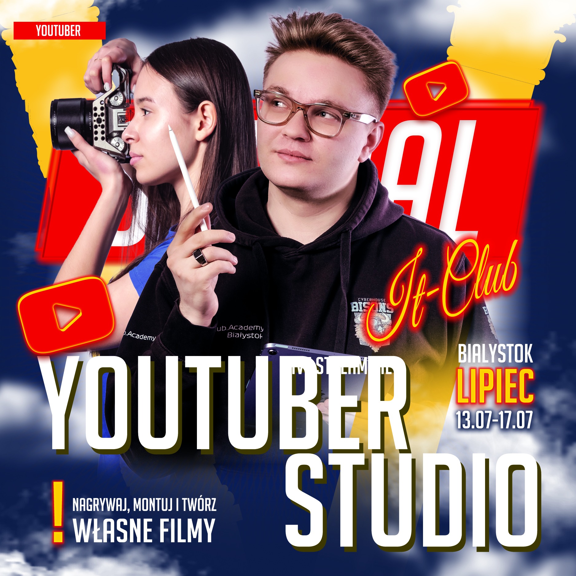 Dziecko spędza czas na&nbsp;YouTube?
To dobrze. Tylko warto przekuć to w&nbsp;coś więcej niż samo oglądanie. Na&nbsp;turnusie YouTuber Studio naszych letnich warsztatów IT uczestnicy uczą się, jak tworzyć własne materiały wideo - od pomysłu, przez&nbsp;nagranie, aż po&nbsp;montaż. Zamiast biernie konsumować treści, zaczynają rozumieć, jak powstają i&nbsp;jak samodzielnie je robić.

Podczas warsztatów dzieci i&nbsp;młodzież będą:
✔ poznawać, jak działa YouTube
✔ uczyć się popularnych programów do&nbsp;montażu
✔ nagrywać własny materiał
✔ montować wideo i&nbsp;pracować z&nbsp;kamerą.

To turnus dla&nbsp;tych, którzy mają pomysły, lubią tworzyć i&nbsp;chcą nauczyć się wykorzystywać telefon lub&nbsp;kamerę nie tylko do&nbsp;zabawy, ale&nbsp;też do&nbsp;realnego działania.

📅 13.07-17.07
📍 Białystok

💰 890 zł 
- 100 zł zniżki przy&nbsp;płatności z&nbsp;góry
- możliwość rat

✅ małe grupy
✅ gorący obiad
✅ 5 dni zajęć
✅ materiały do&nbsp;zajęć
✅ dodatkowe wydarzenia i&nbsp;wyjścia
✅ opieka od 7:30 nawet do&nbsp;17:00

To nie jest zwykłe nagrywanie filmików.
To rozwój kreatywności, pewności siebie i&nbsp;umiejętności, które dziś naprawdę mają znaczenie.

⚠️ Liczba miejsc jest ograniczona

👉 Zapisy: link w&nbsp;bio profilu lub:
📞 667 480 083 

#itclubacademy #Edukacja #Informatyka #kursydladzieci #Programowanie #it_club #minecraft #IT_Club